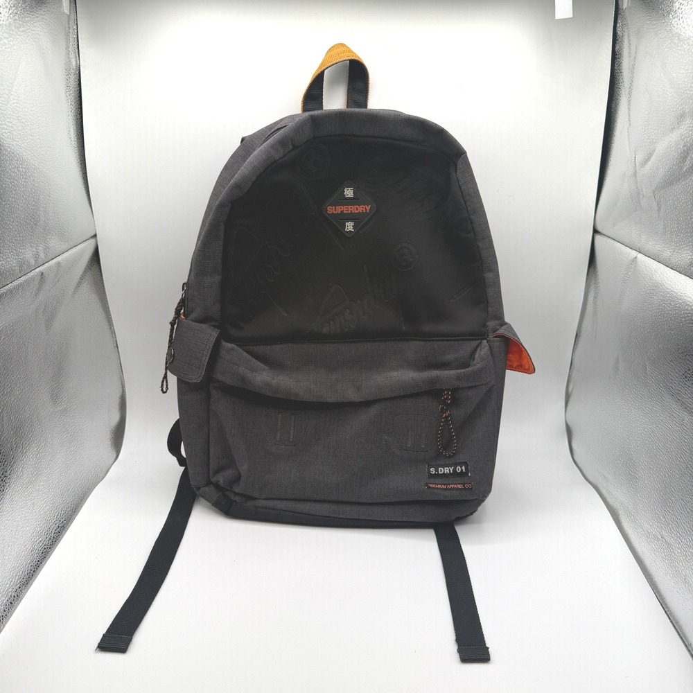 Superdry Backpack Mens One Size Gray Orange Embossed Logo Daypack Travel Bag
